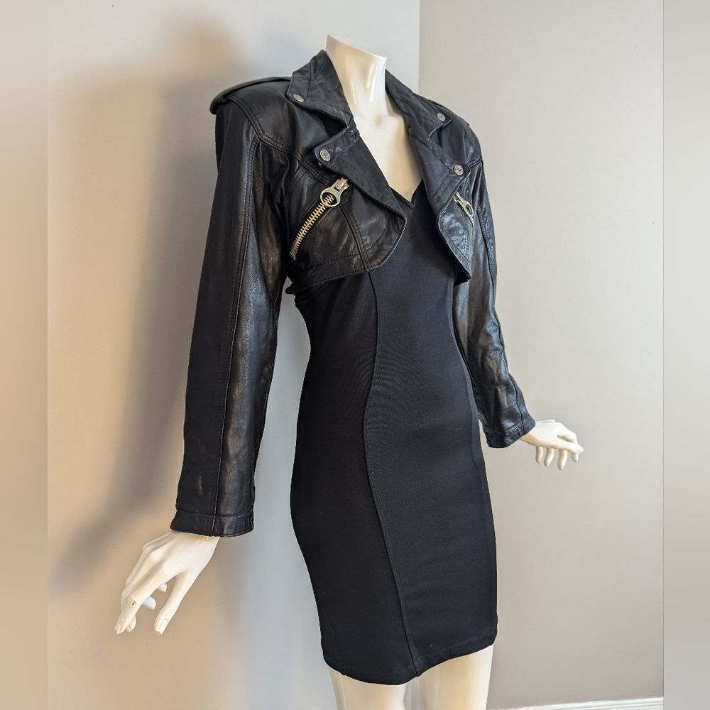 Rare Naked Angels Parasuco Black Bodycon Dress W/ Zip-Off Leather Moto Jacket S/